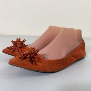 J.Crew Women's Size 8 Orange Suede Tassel Ballet Flats Pointed Toe Slip-On